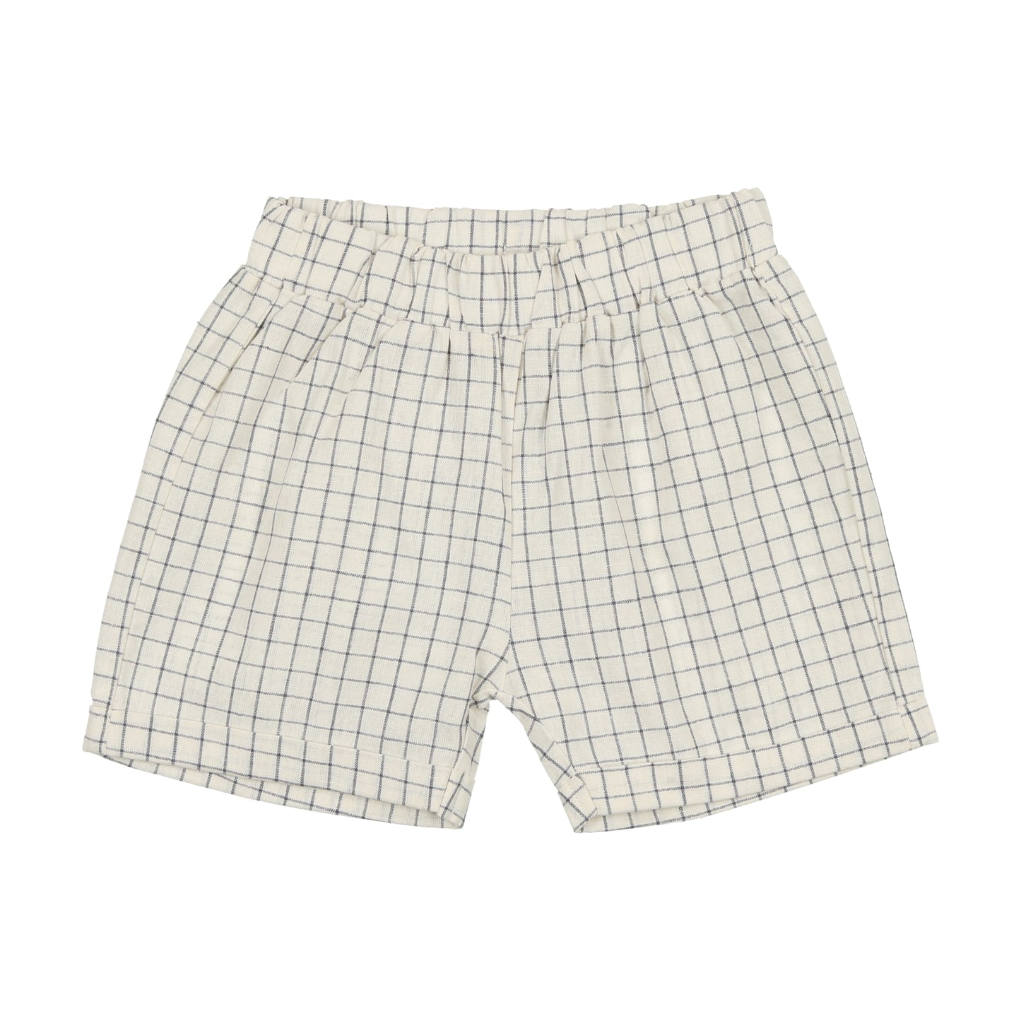 Linen Pull On Shorts Blue Check