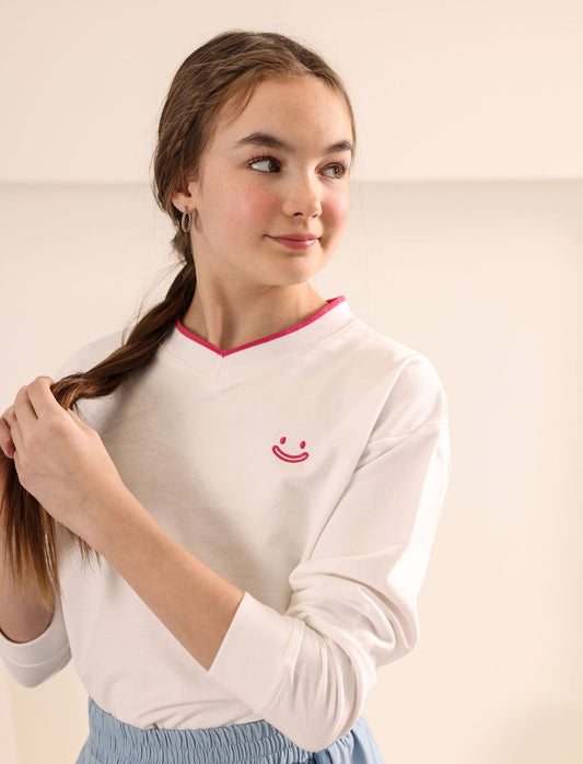 Embroidered Emblem Sweatshirt- White