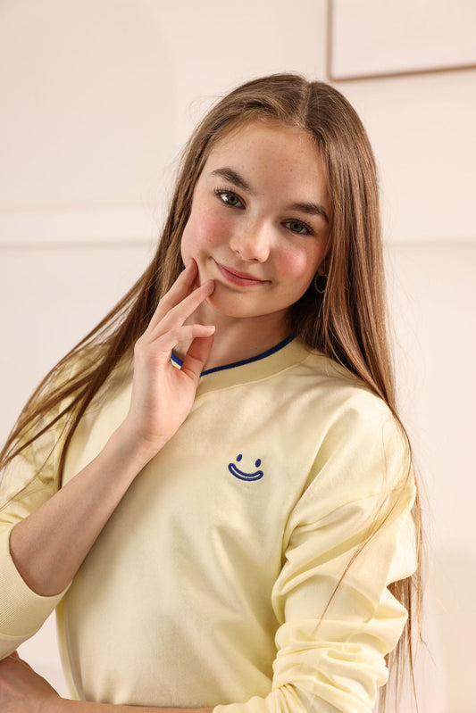 Embroidered Emblem Sweatshirt- Lemon