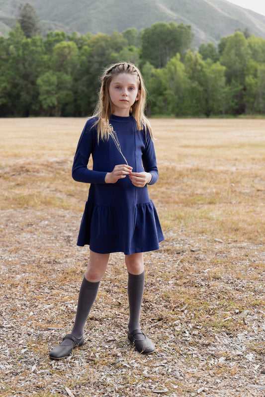 Low Waisted Washed Blue Mockneck Dress