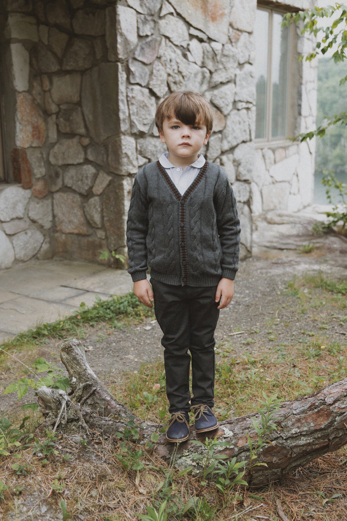 Collared Shirt White-Grey Pin Stripes