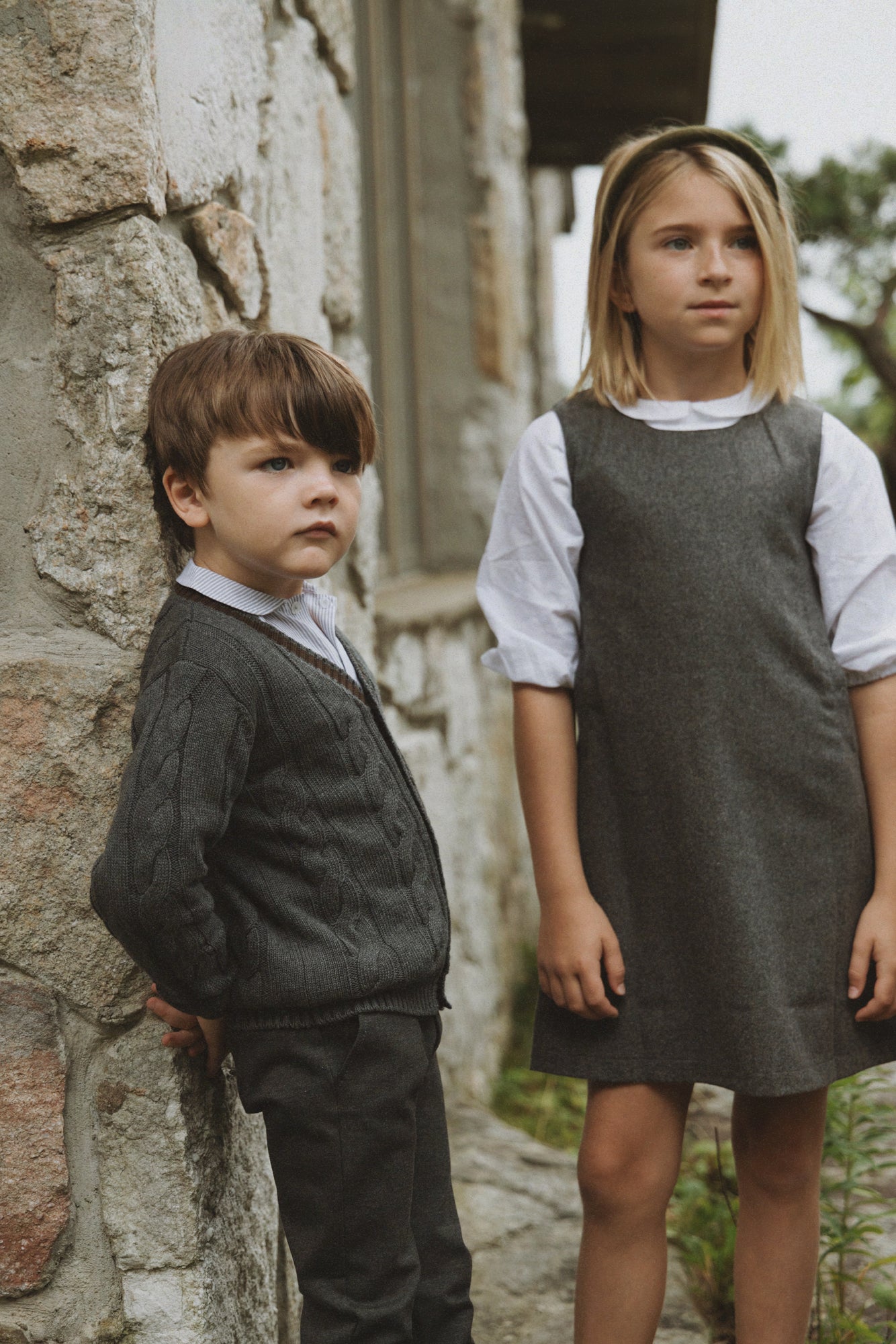 Collared Shirt White-Grey Pin Stripes