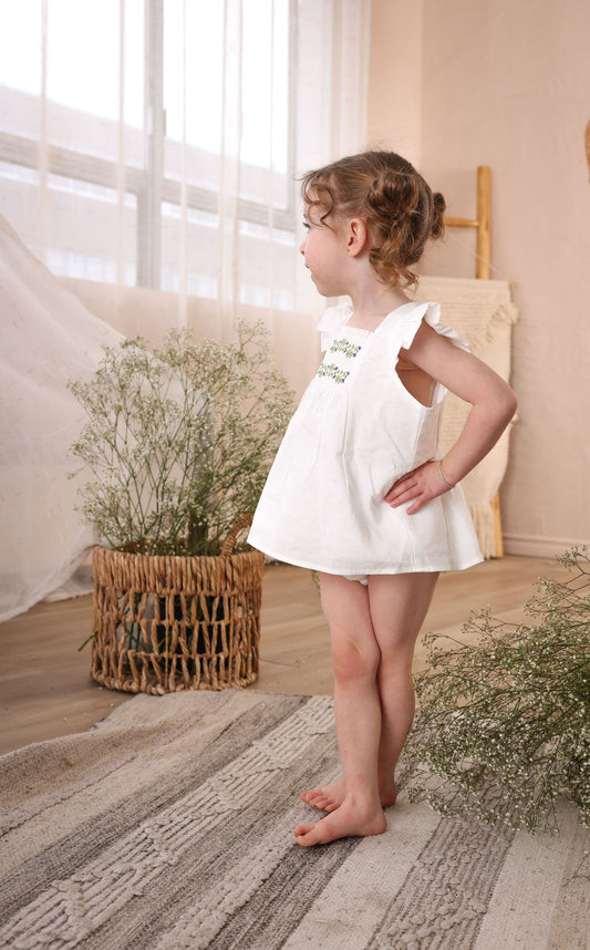 Embroidery Smocked Linen Set