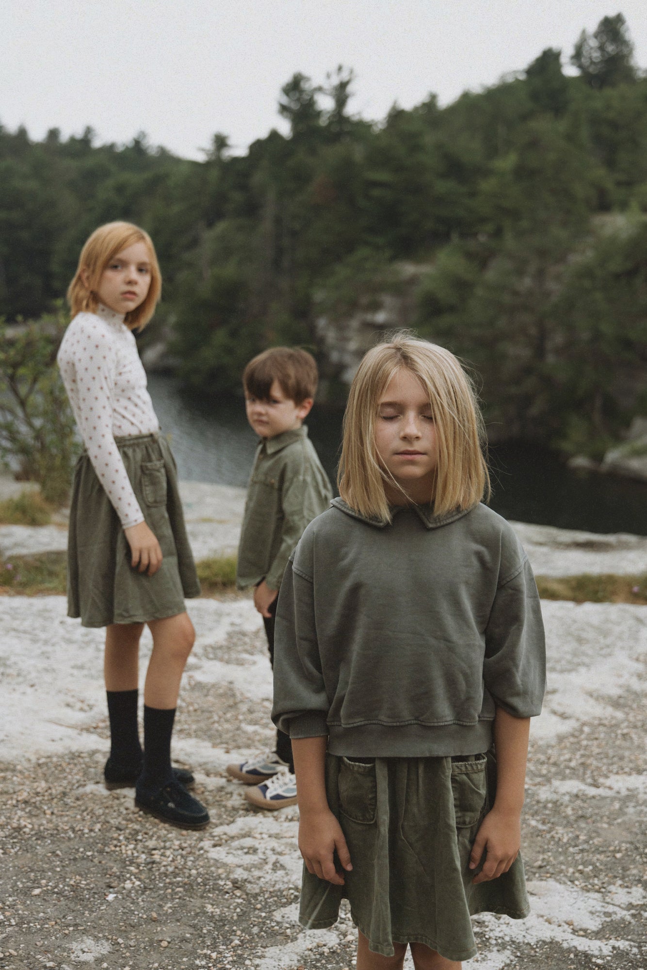 Washed Green Girls Collared Sweatshirt