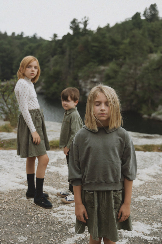 Washed Green Girls Collared Sweatshirt