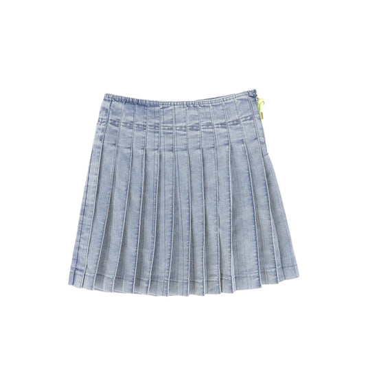Rope Zipper Pleat Skirt- LT Blue Denim