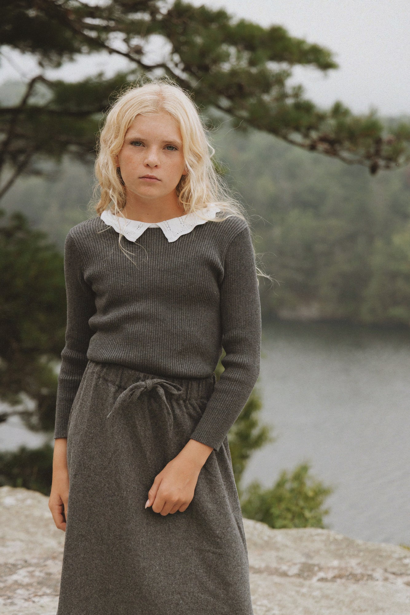 Knit Collar Sweater Grey