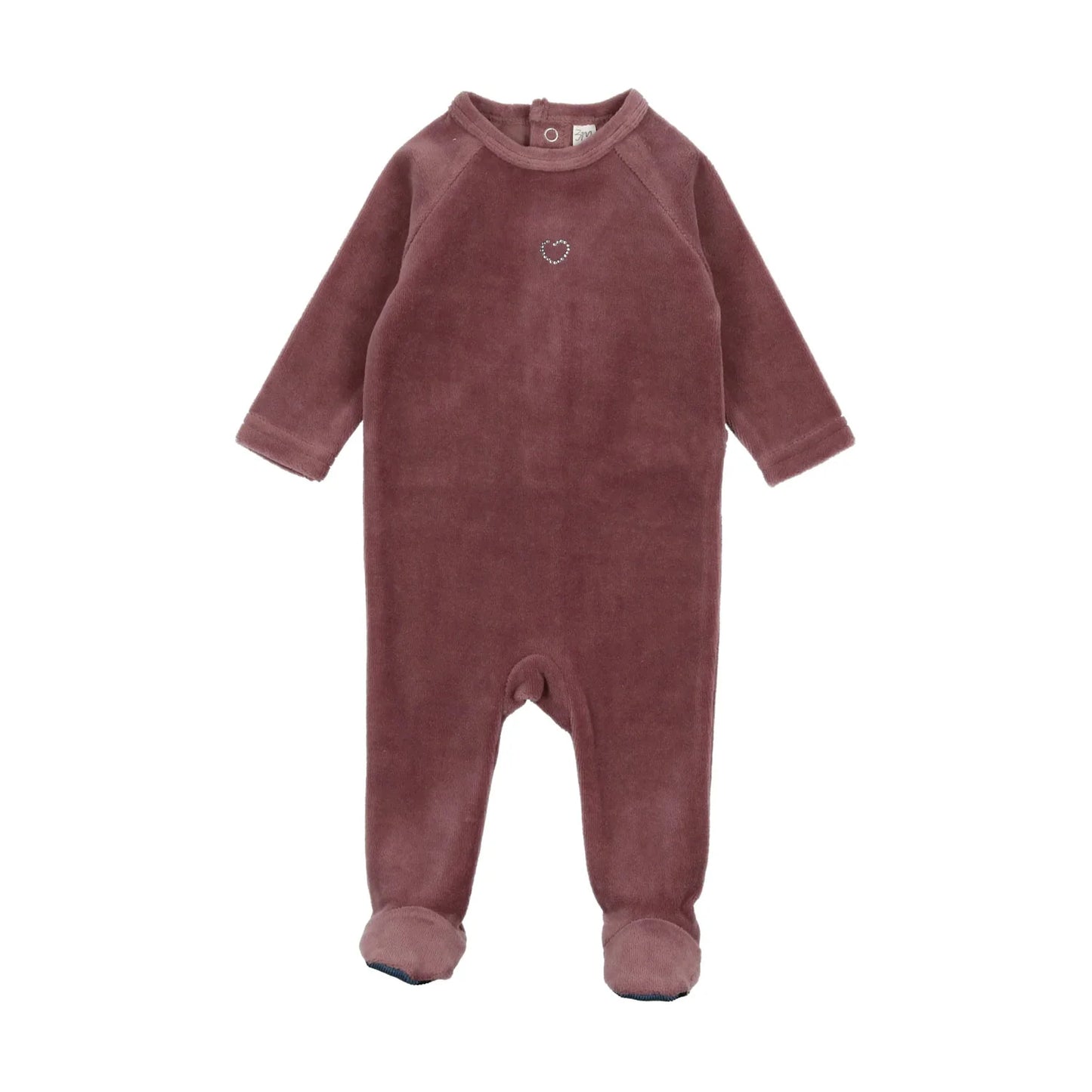 Velour Rhinestone Footie - Dusty Plum