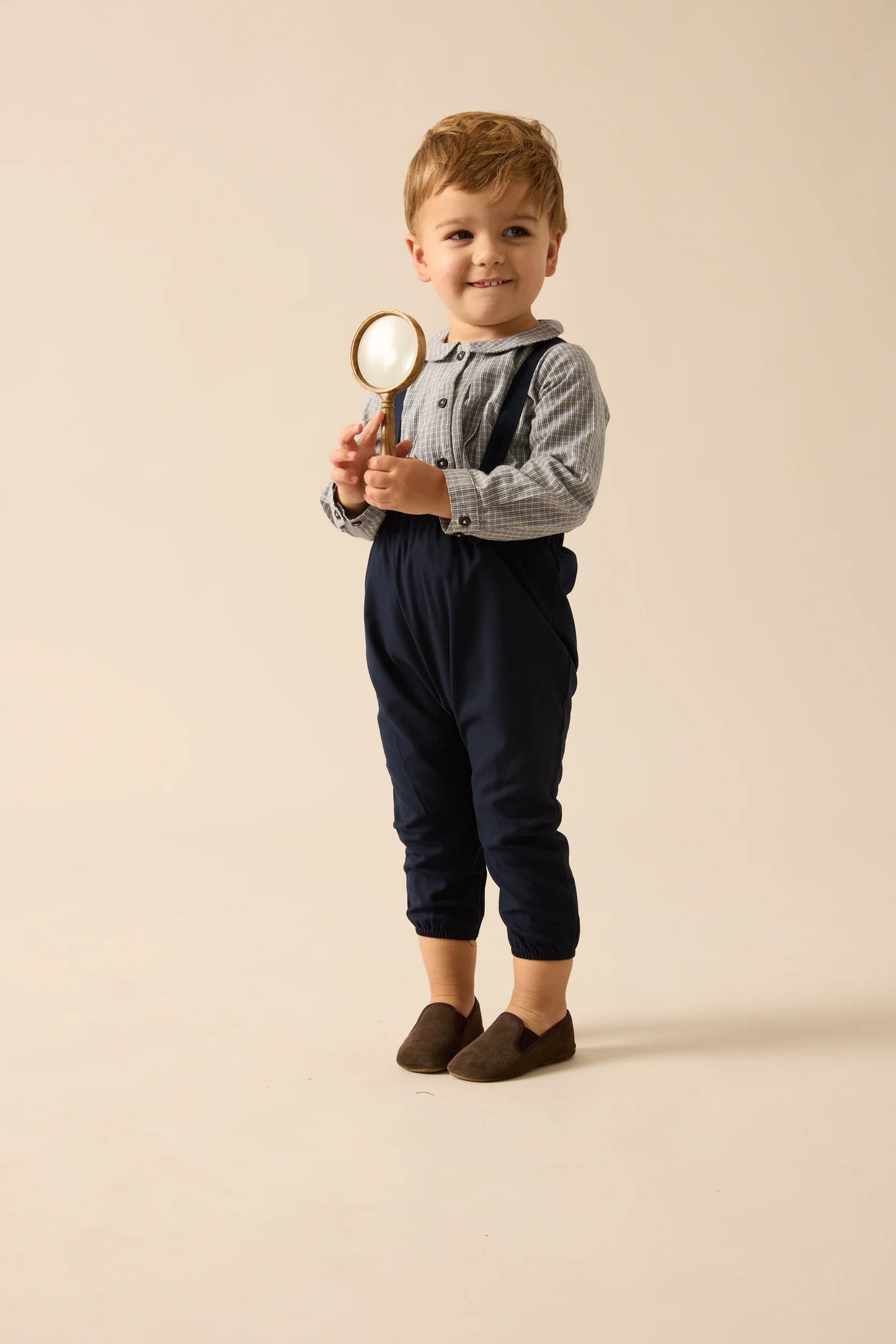 Plaid Edition Boys Long Romper- Navy