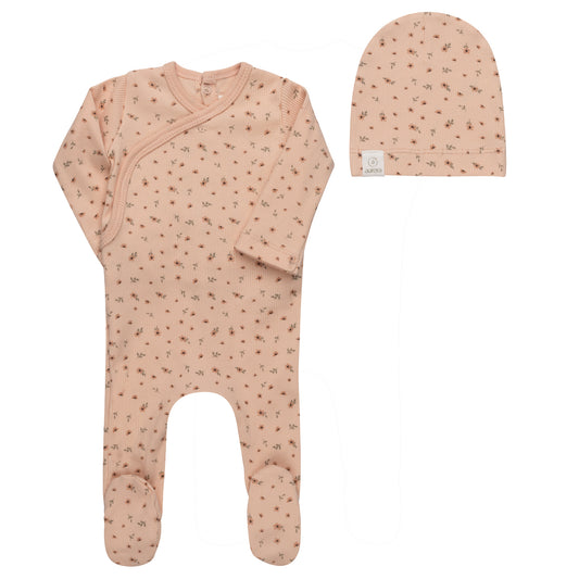 Floral Rib Pink Footie+Beanie