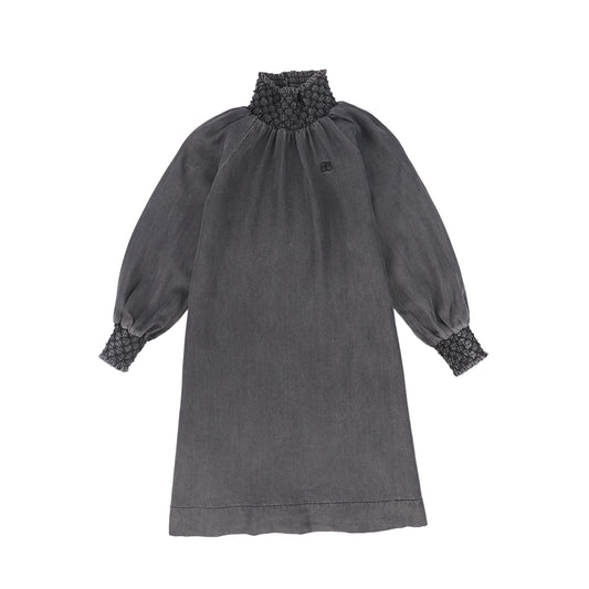Smocked Neck Denim Dress