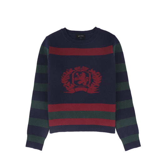 Stripe Centre Crest Sweater - Navy