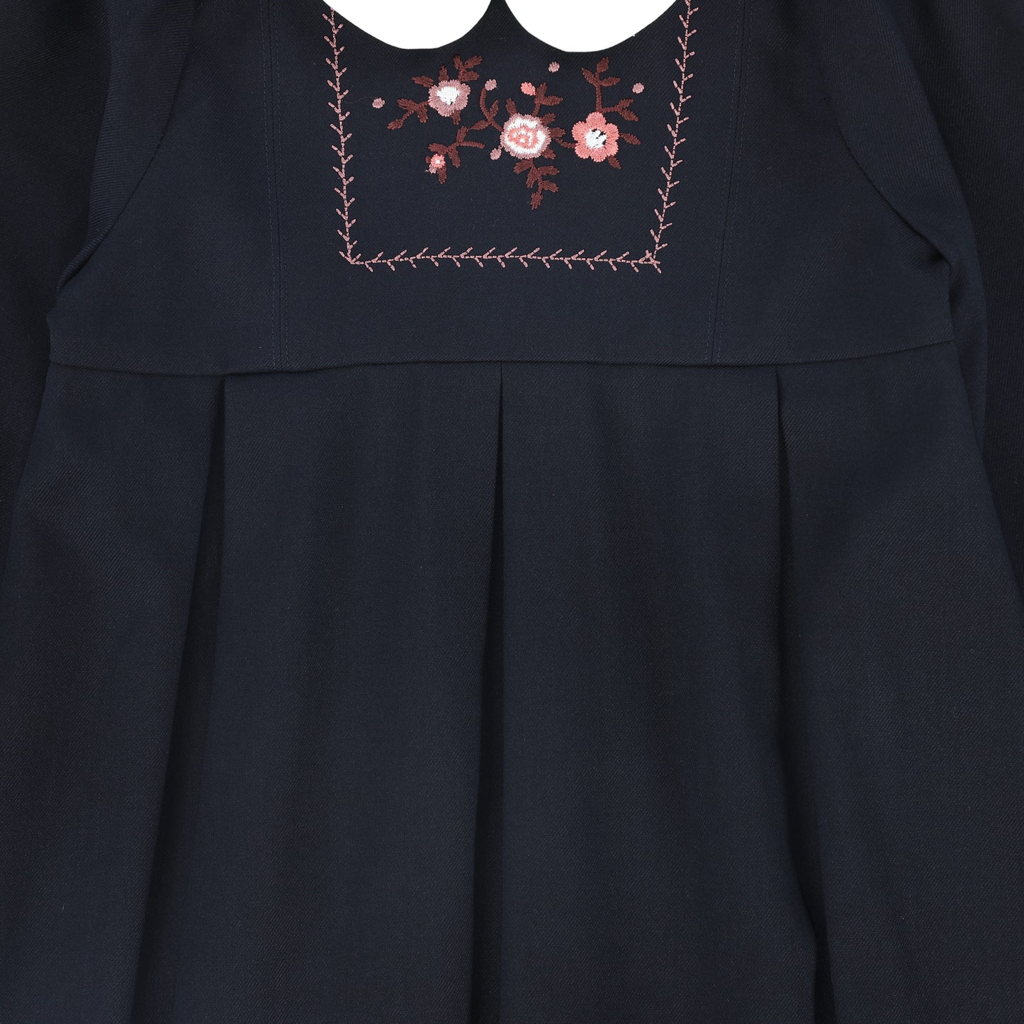 Wool Embroidered Dress - Navy