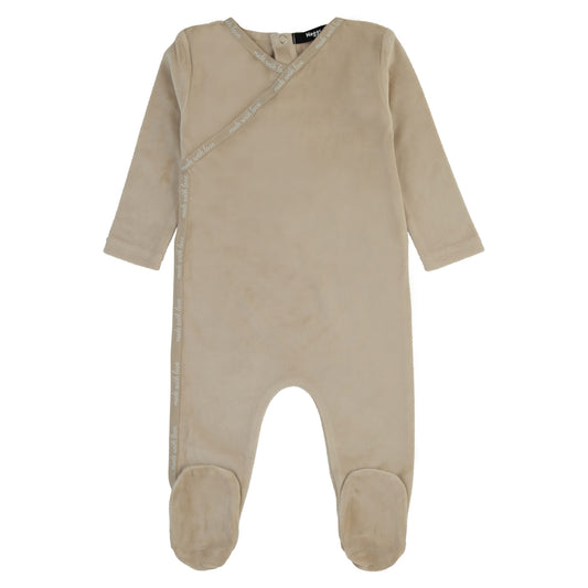 Boy Worded Velour Wrap Trim Footie