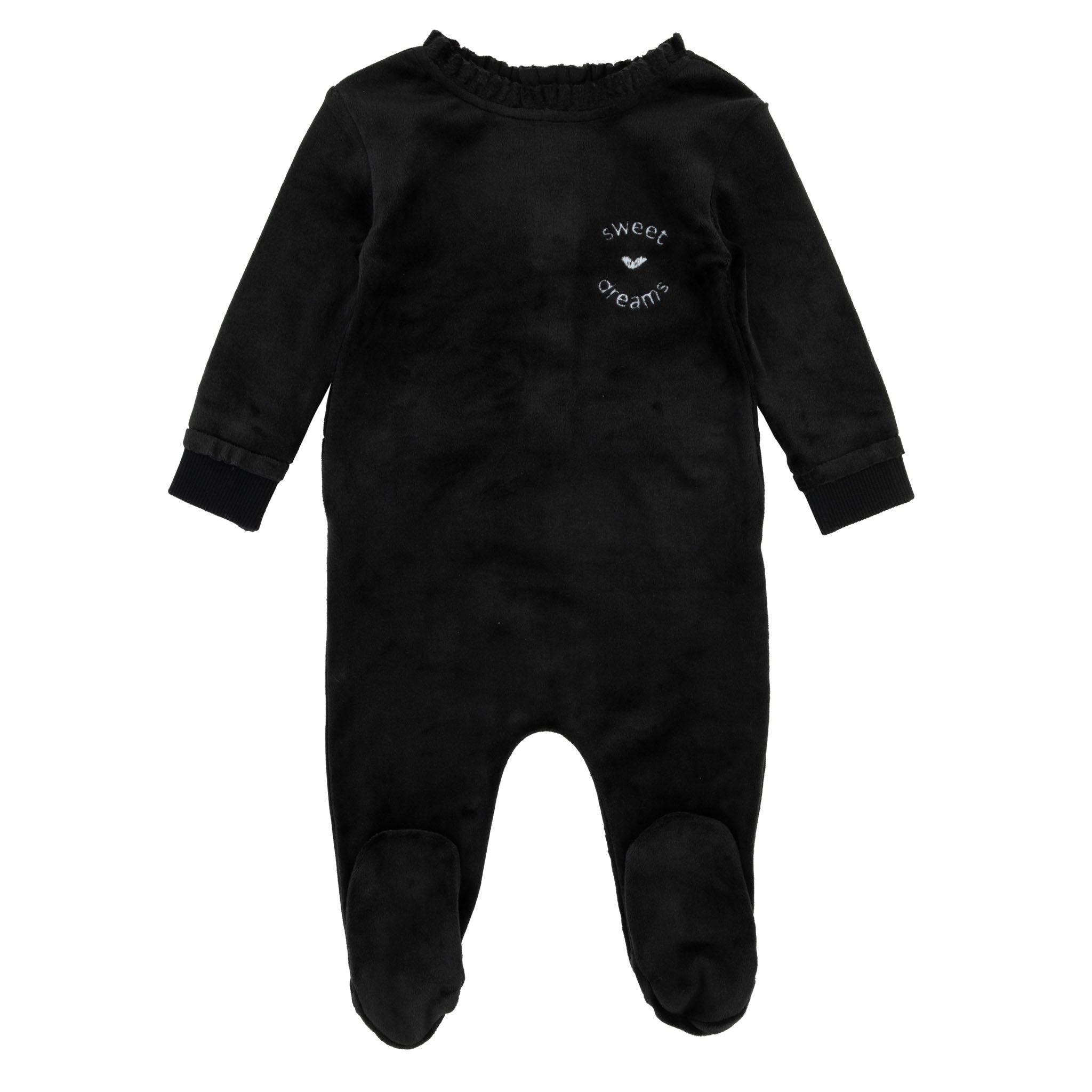 Noggi Black Velour Girls Sweet Dreams Footie Bubblegumkids noggi-black-velour-girls-sweet-dreams-footie-bubblegumkids