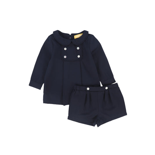 Wool Button Detail Set - Navy