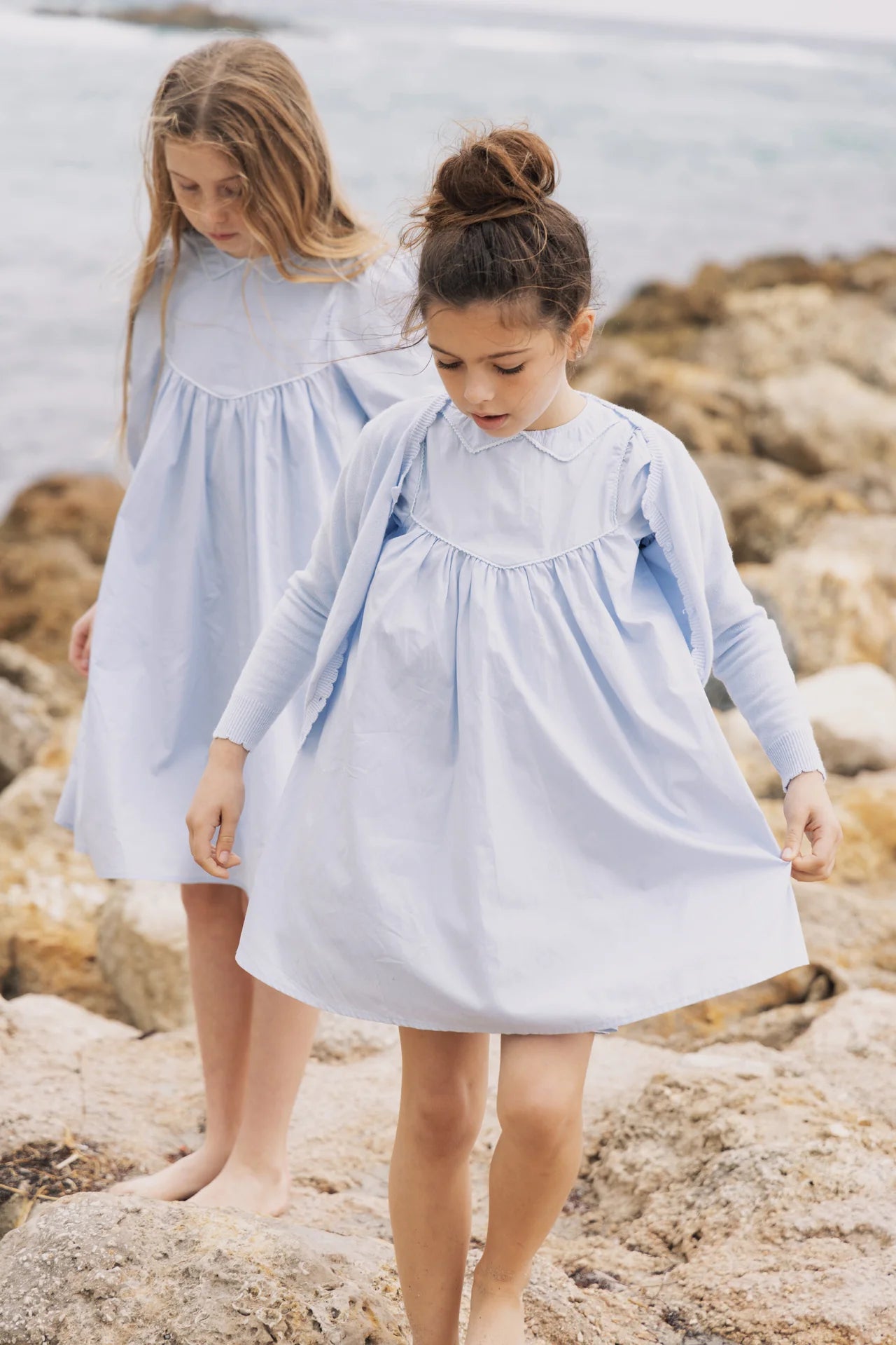 Light Blue Stitched Down Collar SS Dress