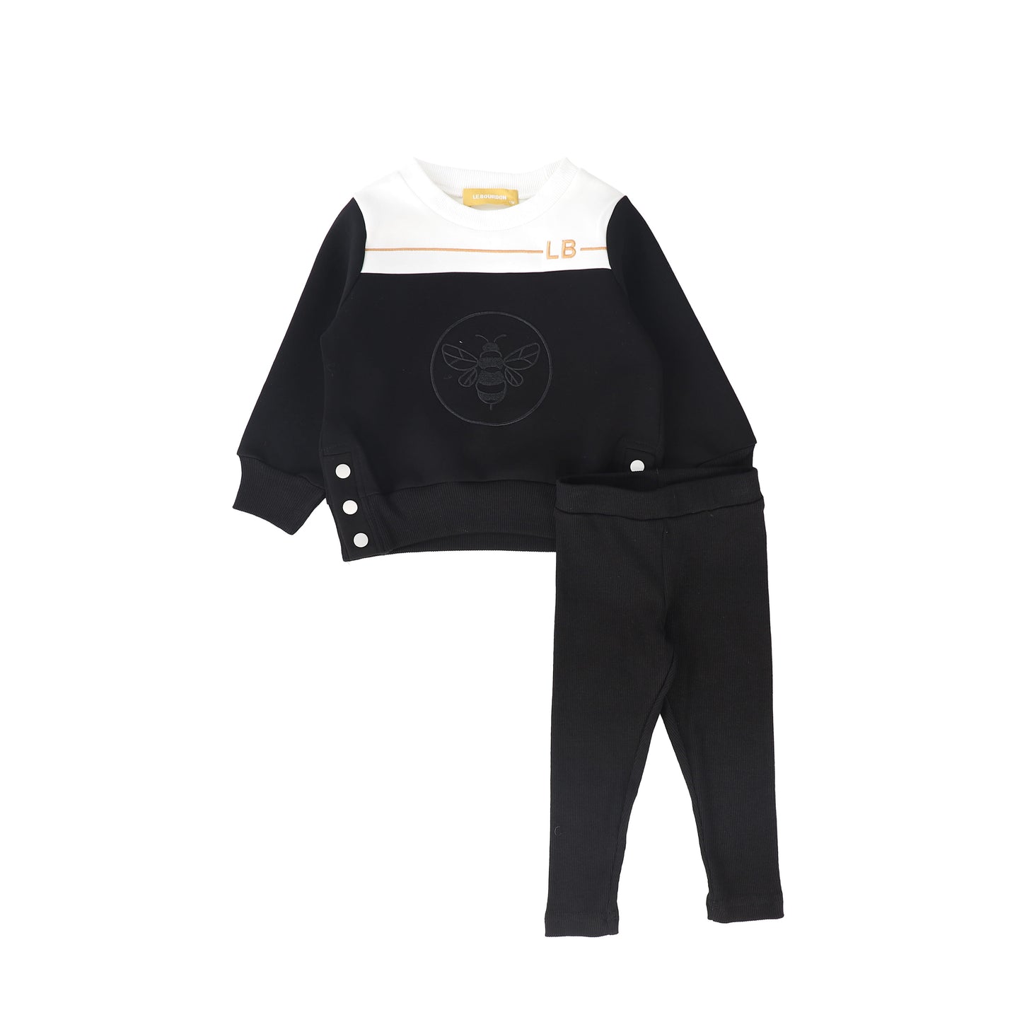 Color Block Bee Sweatshirt Set - Black/White