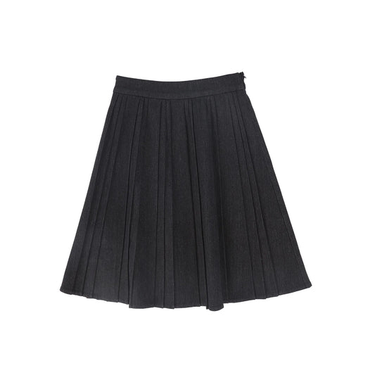 Black Denim Pleated Knee Skirt