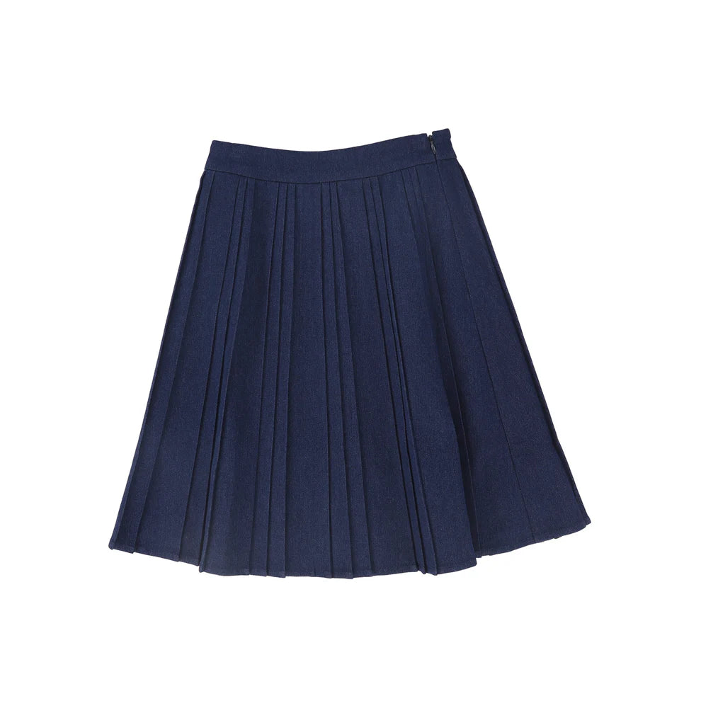 Blue Denim Pleated Knee Skirt
