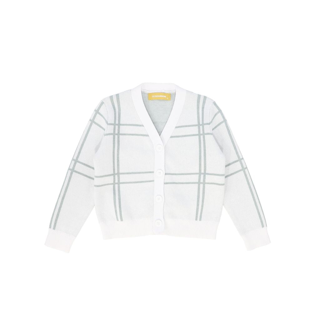 Knit Windowpane Button Cardigan - Green