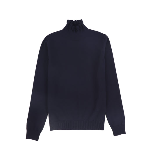 Ruffle Neck Sweater- Navy