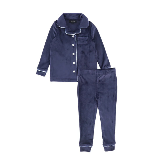 Velour piped Pajamas - Navy