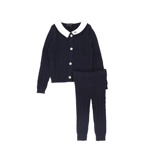 Cable Knit Collar Set - Navy