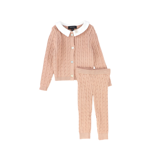 Cable Knit Collar Set - Pink
