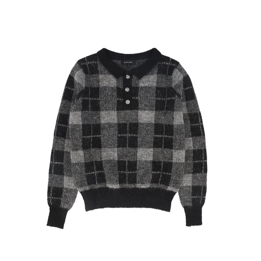 Plaid Knit Collar Sweater - Charcoal