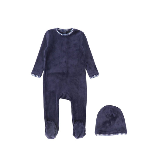 Velour Piped Footie - Blue