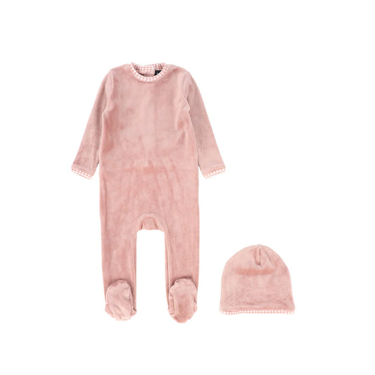Velour Piped Footie - Pink