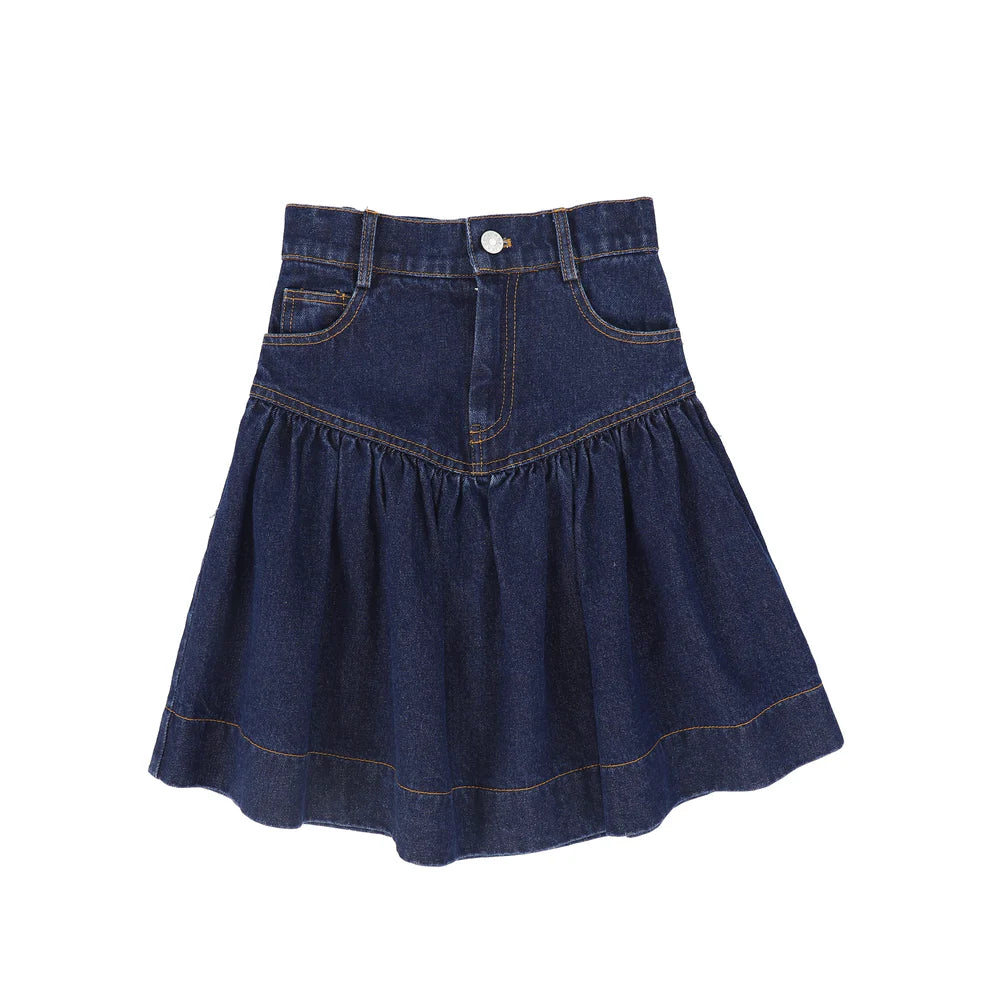 Denim Drop Waist Frill Skirt