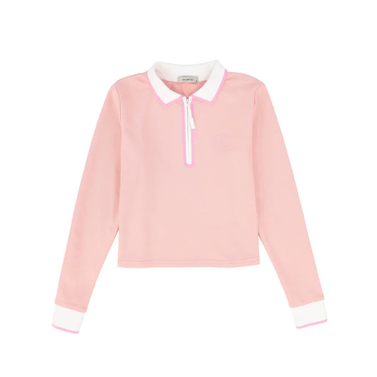 Zipper Pique Polo- Pink