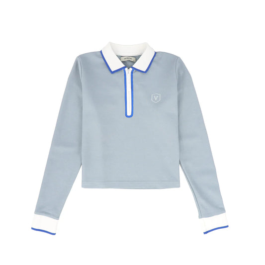 Zipper Pique Polo- Blue