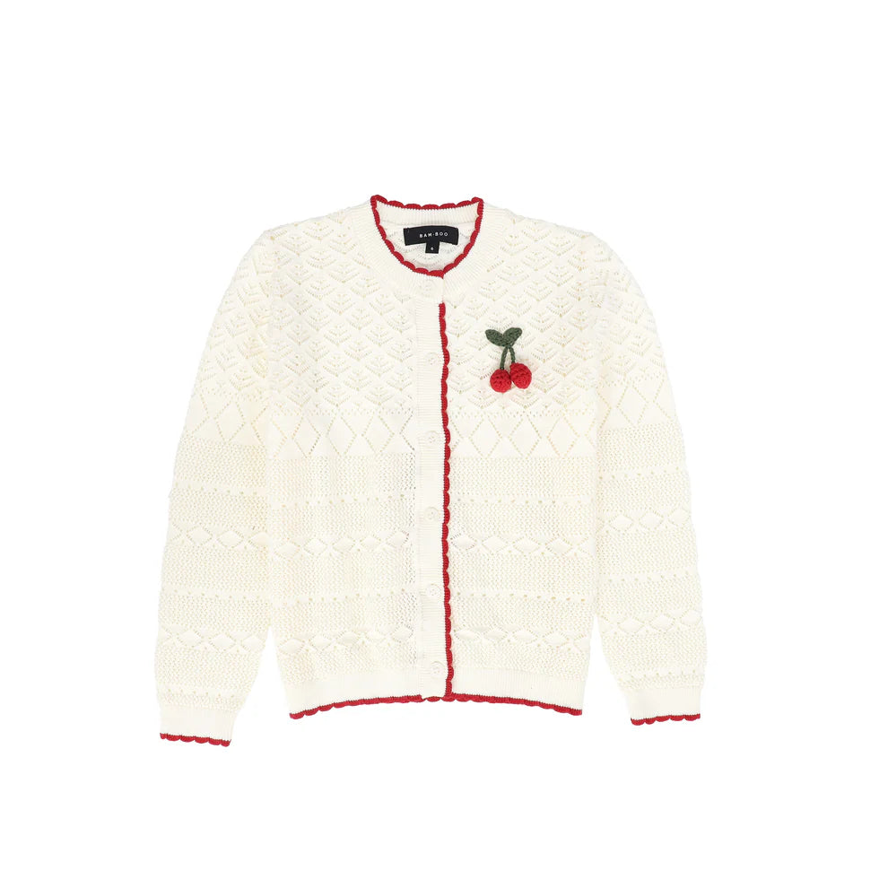 Open Knit Scallop Trim LS Cardigan