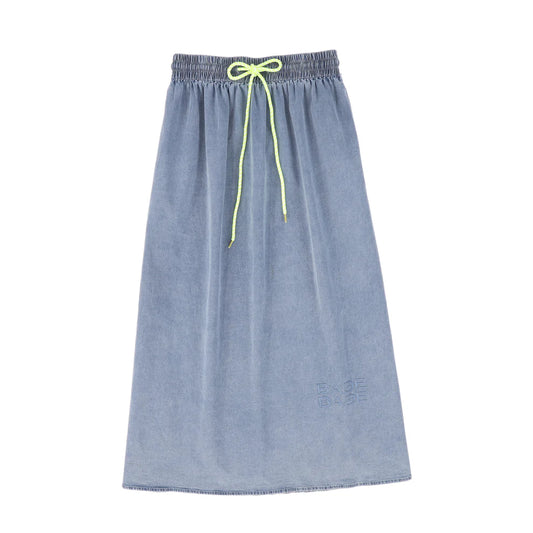 Rope Drawstring Maxi Skirt- LT Blue Denim