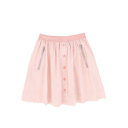 Gingham Button Front Skirt- Pink
