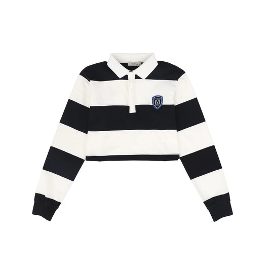 Wide Stripe Crest Polo- Black/White