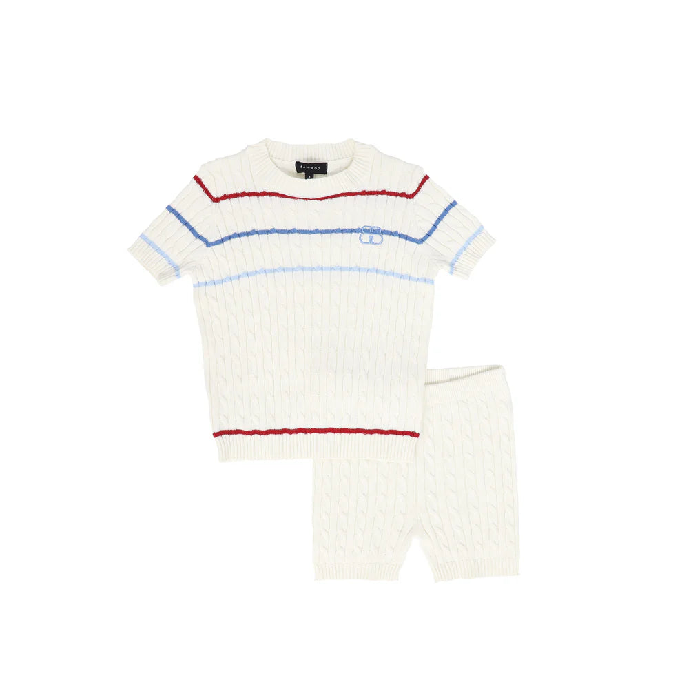 Striped Cable Knit Sweater Set
