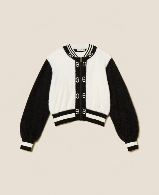 KNITTED CARDIGAN BICOLOR BLACK/OFF WHITE