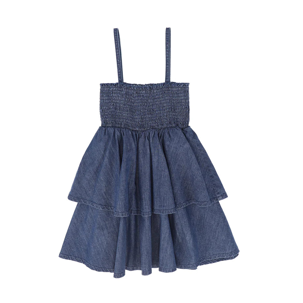 Smocked Tiered Denim Jumper