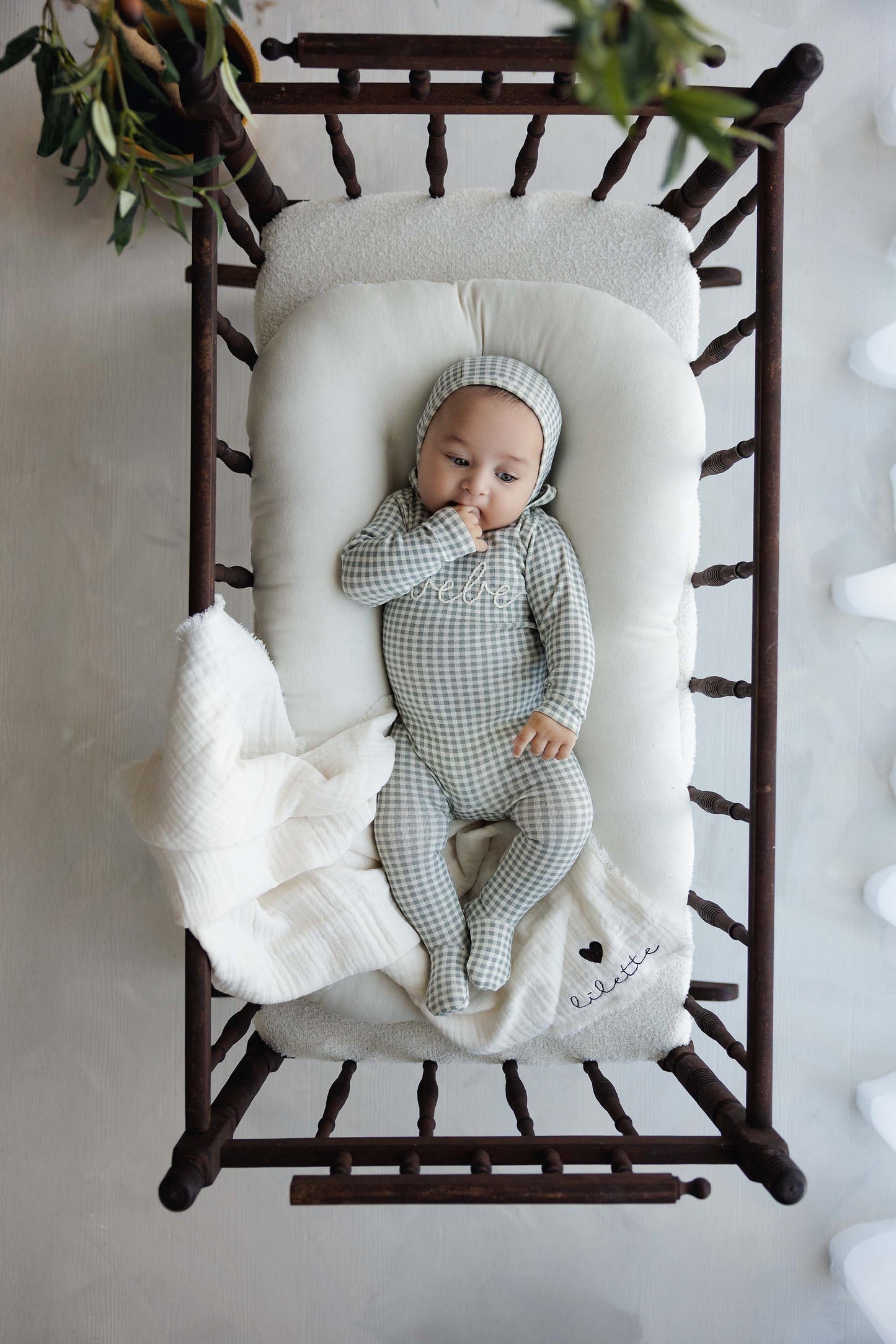 Gingham bebe footie set- Off Navy