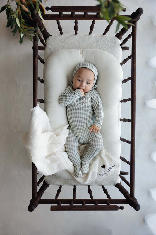Gingham bebe footie set- Off Navy