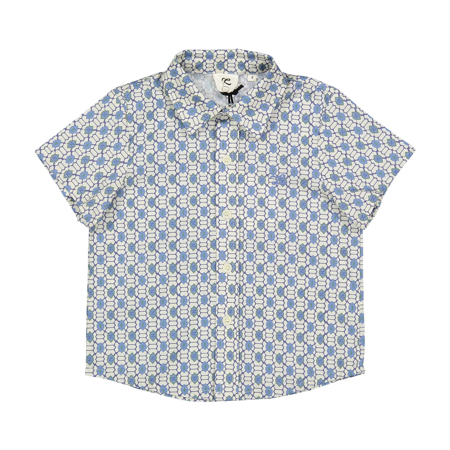 Blue Geo Collar Stretch Shirt