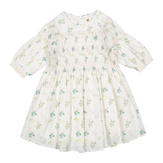 Geranium Smocked 3/4 Sleeve  Dress