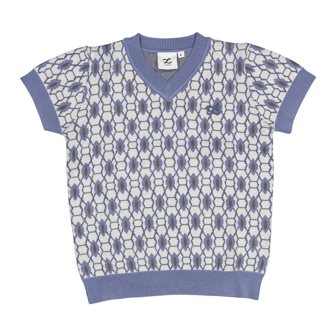 Blue Geo V Neck Sweater