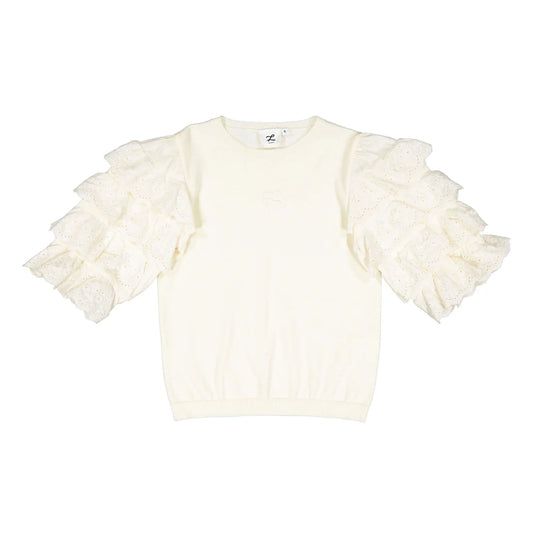 Cream Lace Puff 3/4 Sleeve  Sweater