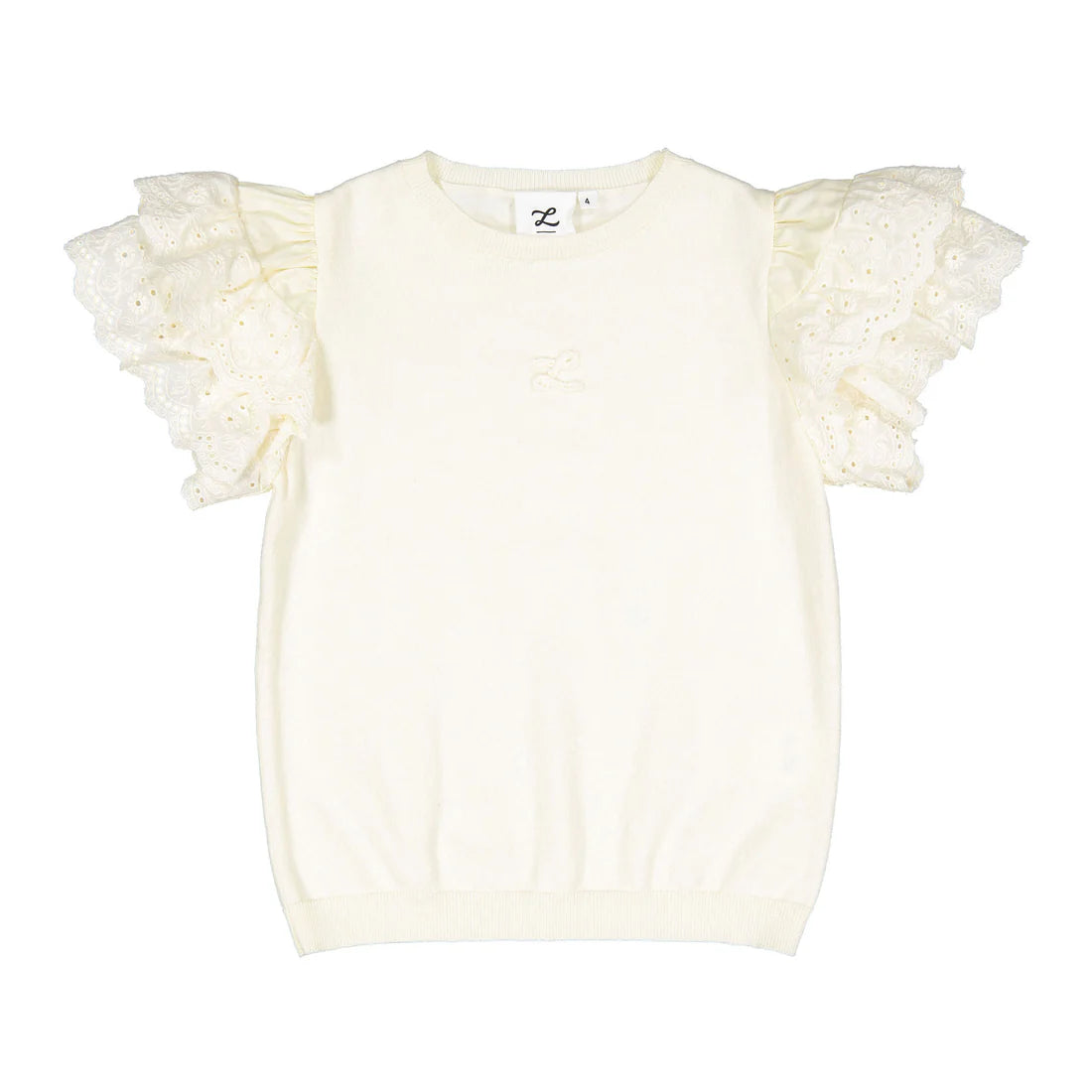 Cream Lace Puff Short Sleeve Sweater