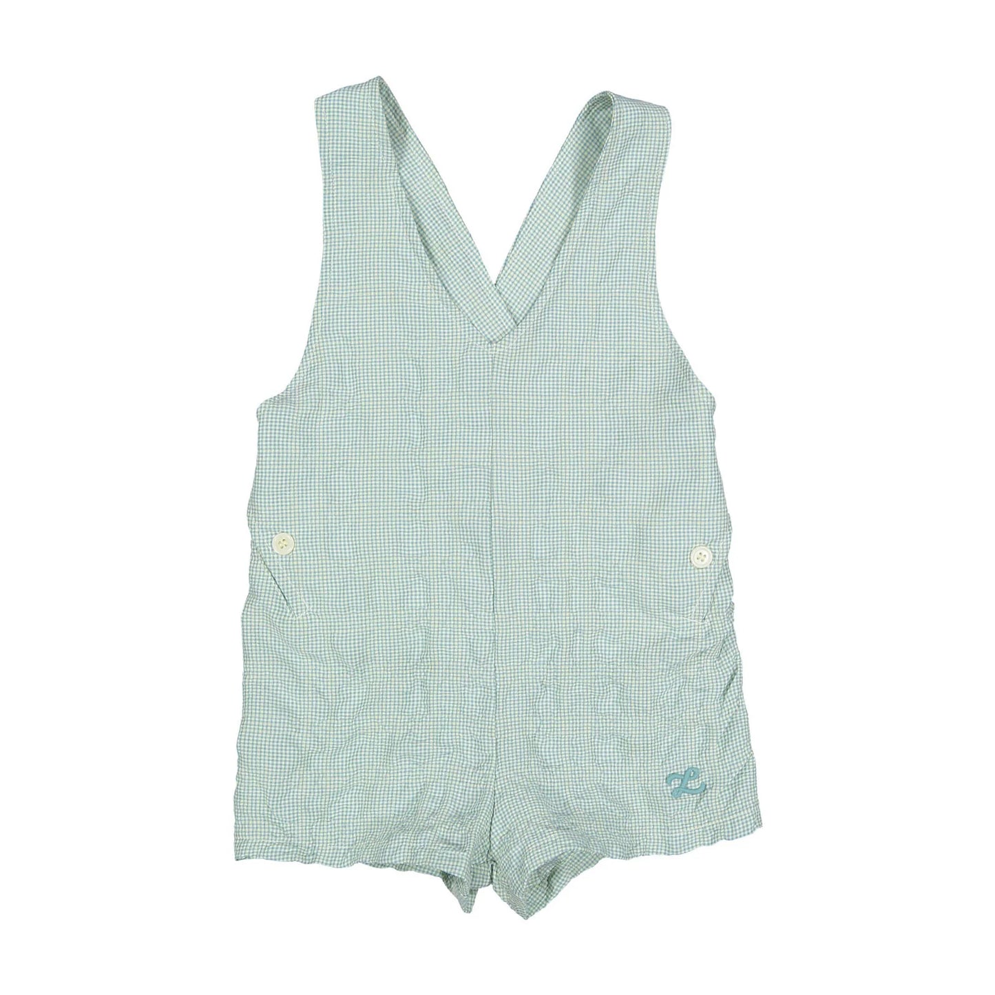 Fern Gingham V Button Romper